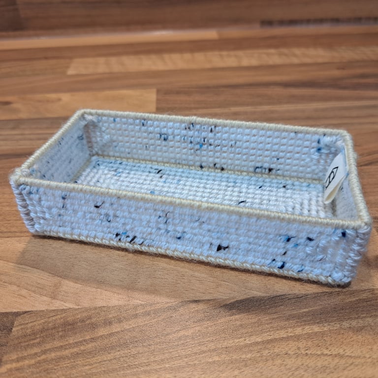 Desk tray for small items - white with blue and brown spot pattern