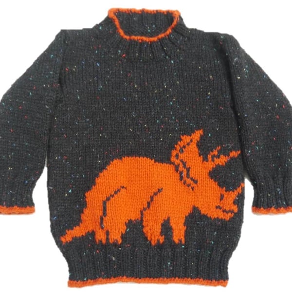 Knitting Pattern Dinosaur Sweater and Hat (Triceraptops).  Digital Pattern