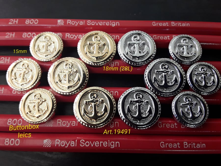 15mm & 18mm Anchor Buttons Silver and Gold ( Lightweight )