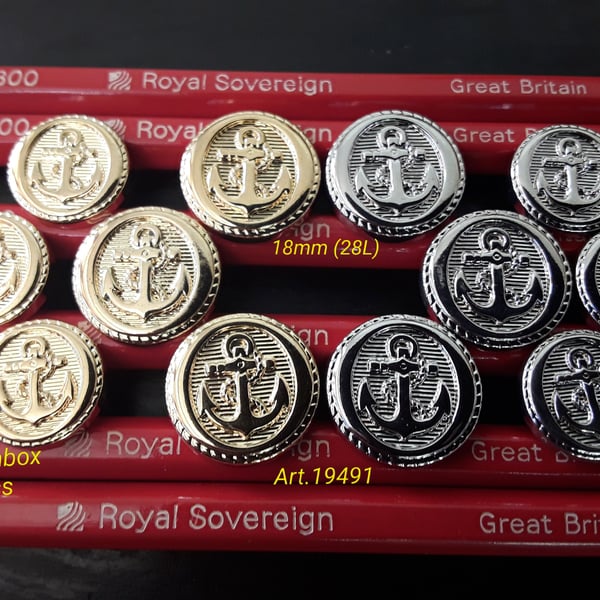15mm & 18mm Anchor Buttons Silver and Gold ( Lightweight )
