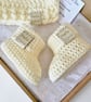 Hello World Crochet Baby Hat & Booties Set - Cream Newborn Gift - Image 5