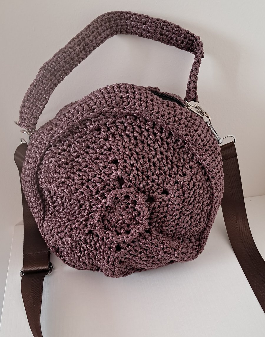 Dark Brown Round Handmade Crocheted Handbag