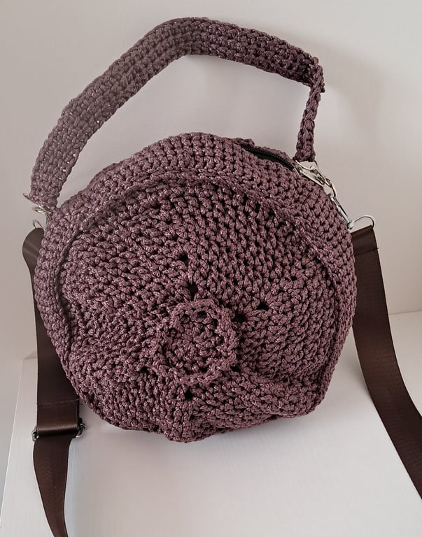 Dark Brown Round Handmade Crocheted Handbag