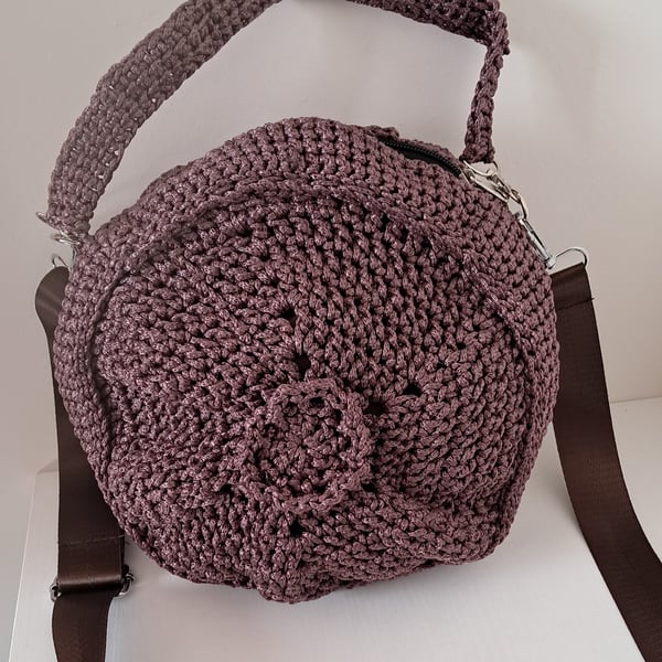 Dark Brown Round Handmade Crocheted Handbag