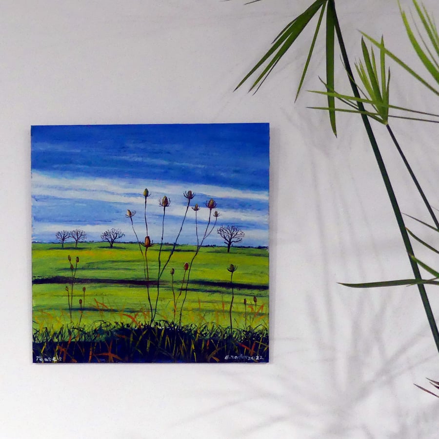 Wildflower Fields Landscape Oil Painting Countryside Scenery with Teasels