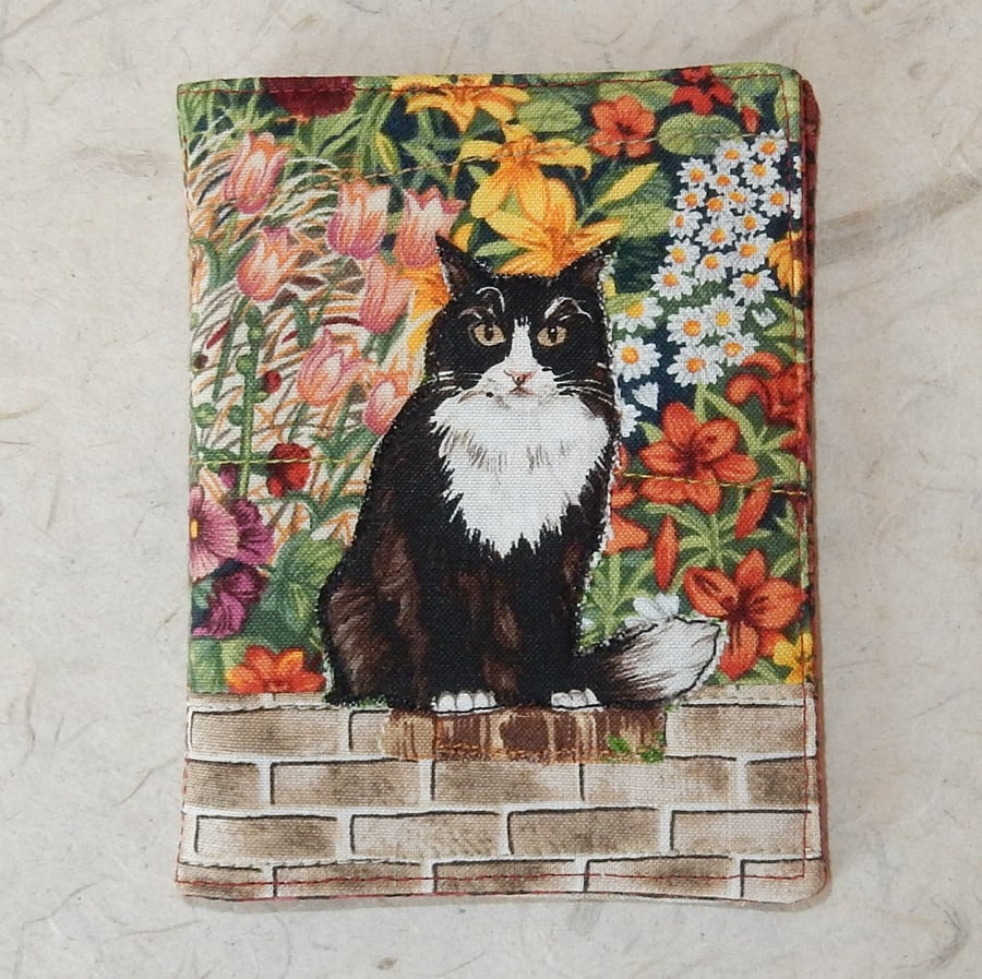 Needle case - black and white cat on the garden wall