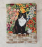 Needle case - black and white cat on the garden wall