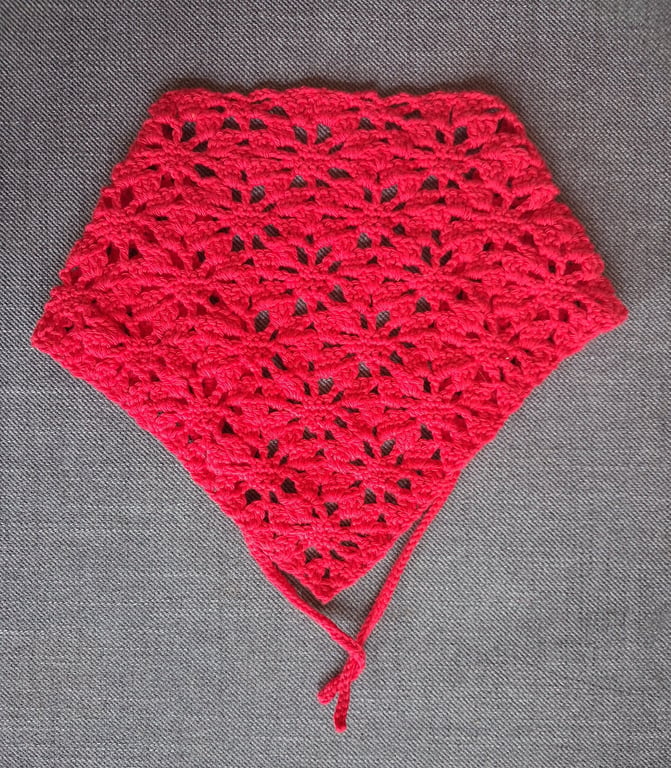 Child's Bandana in Bright Red Floral Lace Design, Hand Crocheted in Cotton Yarn