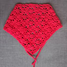 Child's Bandana in Bright Red Floral Lace Design, Hand Crocheted in Cotton Yarn