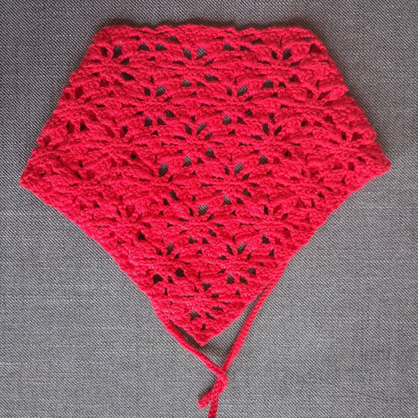 Child's Bandana in Bright Red Floral Lace Design, Hand Crocheted in Cotton Yarn