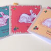Easter Cards,Pk of 3 Printed Bunny Design,HandFinished Card.
