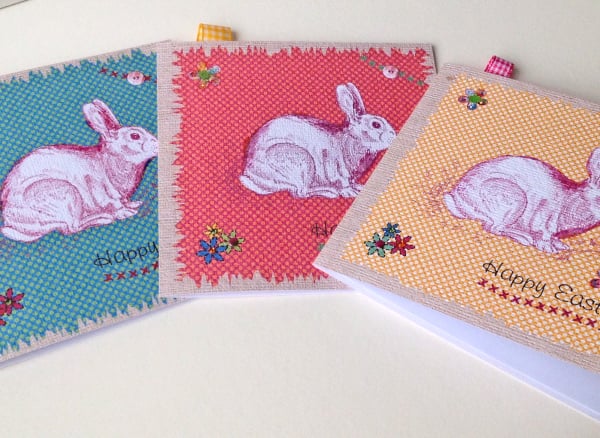 Easter Cards,Pk of 3 Printed Bunny Design,HandFinished Card.