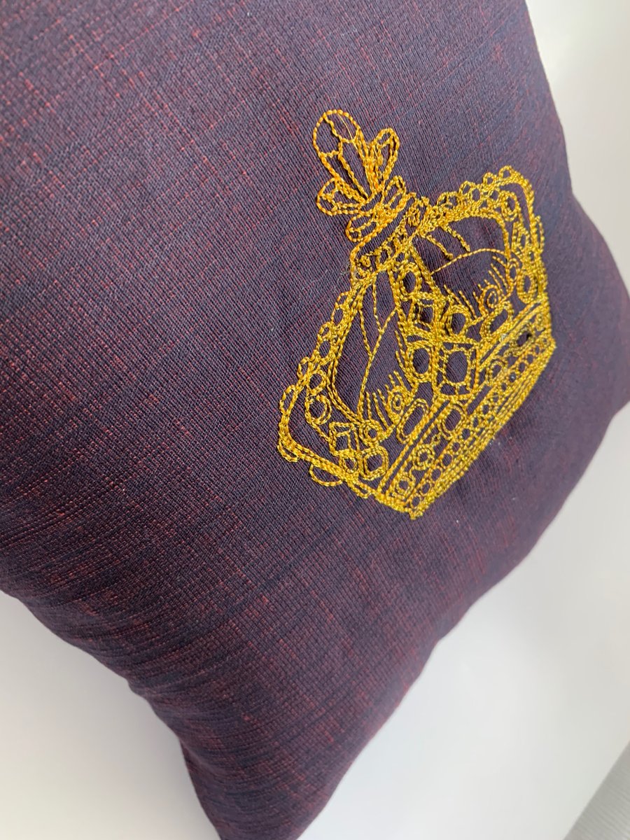 Ornate Gold Crown Embroidered Cushion Cover PURPLE 12”x12”