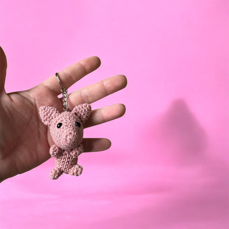Handmade Crochet Pig Keychain Amigurumi Bag Charm, Soft Plush Accessory