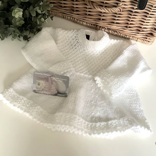 Designer Baby Girl's White Tunic Jumper-Dress Hand Knitted  6 -12 months size