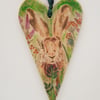 Hare - wooden heart hanging decoration 