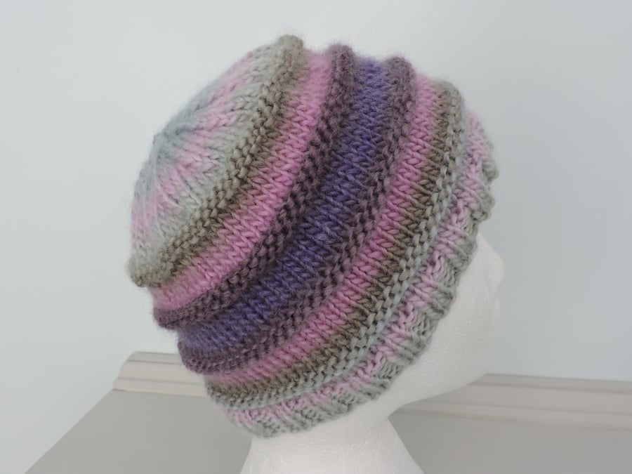 Chunky Knit Beanie Hat for Adults Pink, Lavender, Grey and Taupe