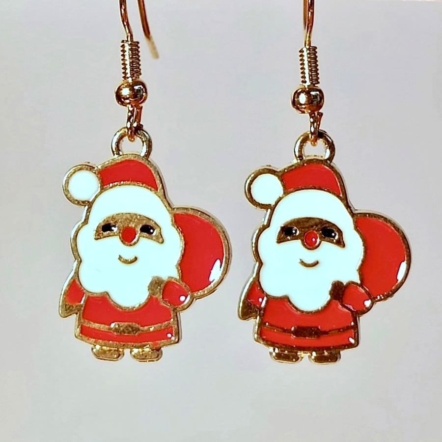 Christmas Earrings - Enamel Santa Charm - Free UK Delivery.