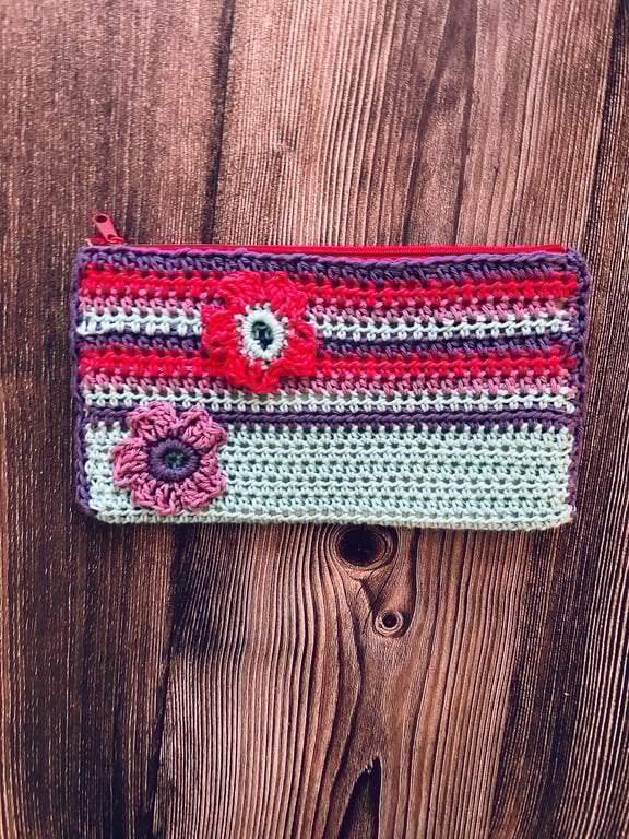 Crochet Colourful Pencil Case Zip Pouch Make up bag