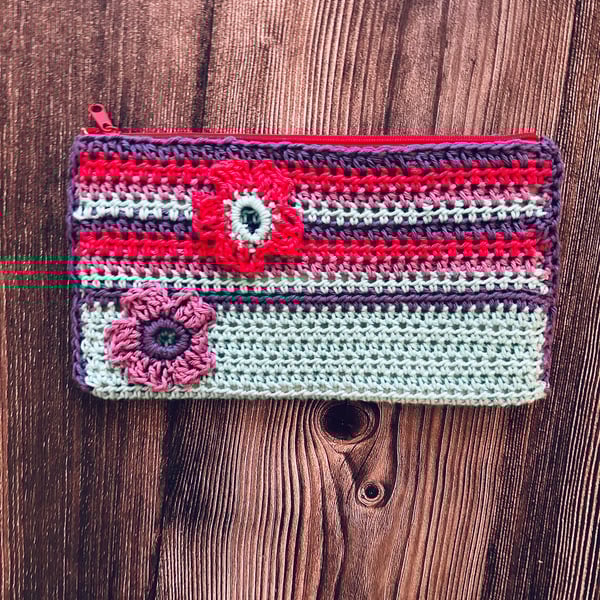 Crochet Colourful Pencil Case Zip Pouch Make up bag