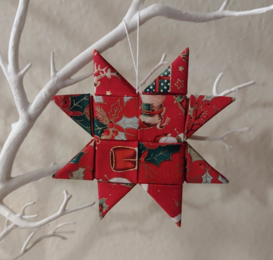 Christmas Decoration Star Scandi-style, folded fabric 