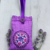 Hand Embroidered Blue Button Lavender Bag