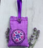 Hand Embroidered Blue Button Lavender Bag