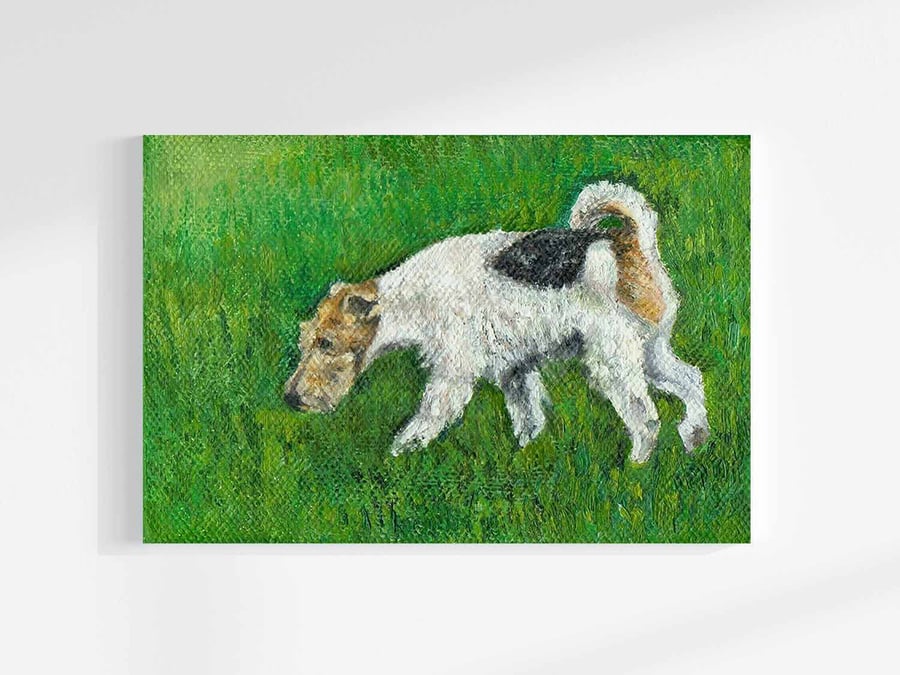 Original Wire Fox Terrier Dog Art Oil Painting