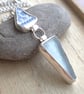Seaglass and pottery triangle pendant, Blue and white pastel necklace