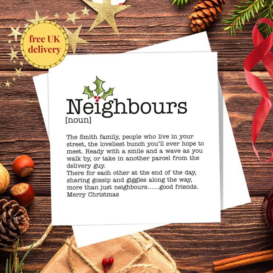Personalised Neighbour, Neighbours Christmas Card - single ,couple, family.