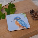 'Afternoon musing' Kingfisher, cork backed coaster
