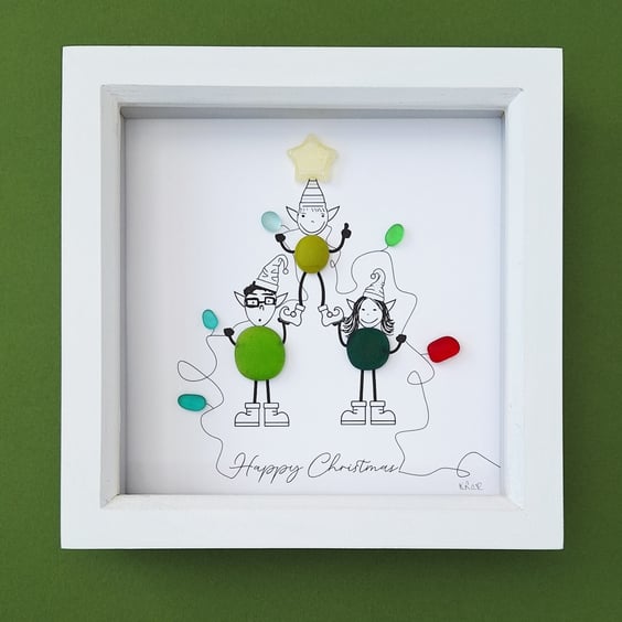Christmas Elves Sea Glass Art: Christmas Decor