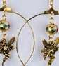 FAIRY HOOP EARRINGS gold plated cloisonne Japanese style Creole hoops antique  - Image 4
