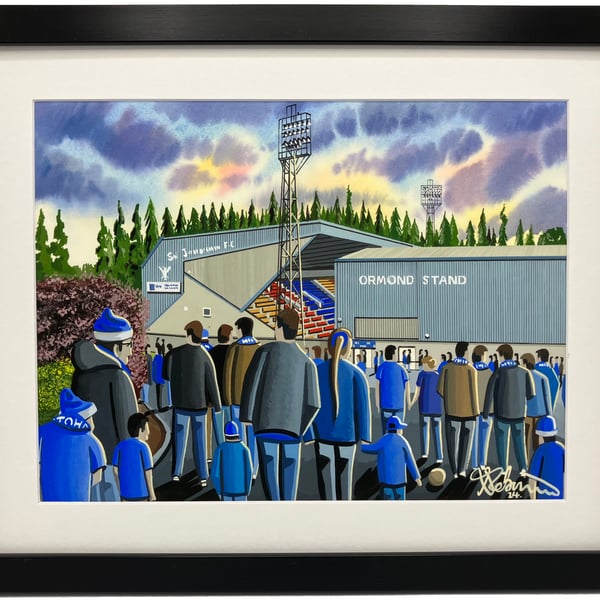 St Johnstone, Mc Diarmid Football Art Print. 14" x 11" Frame Size