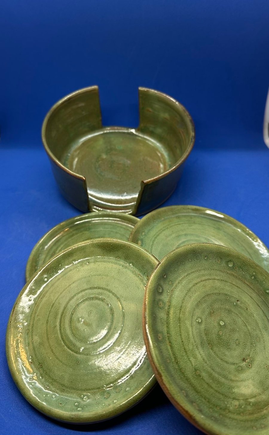 Handmade wheel thrown coaster set 