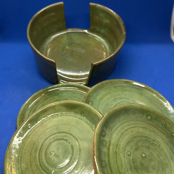 Handmade wheel thrown coaster set 