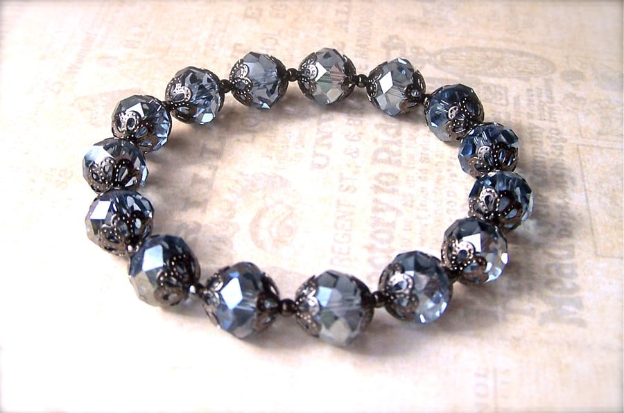Montana Blue Bracelet, Crystal Beads, Vintage Style, Bridesmaid Gift