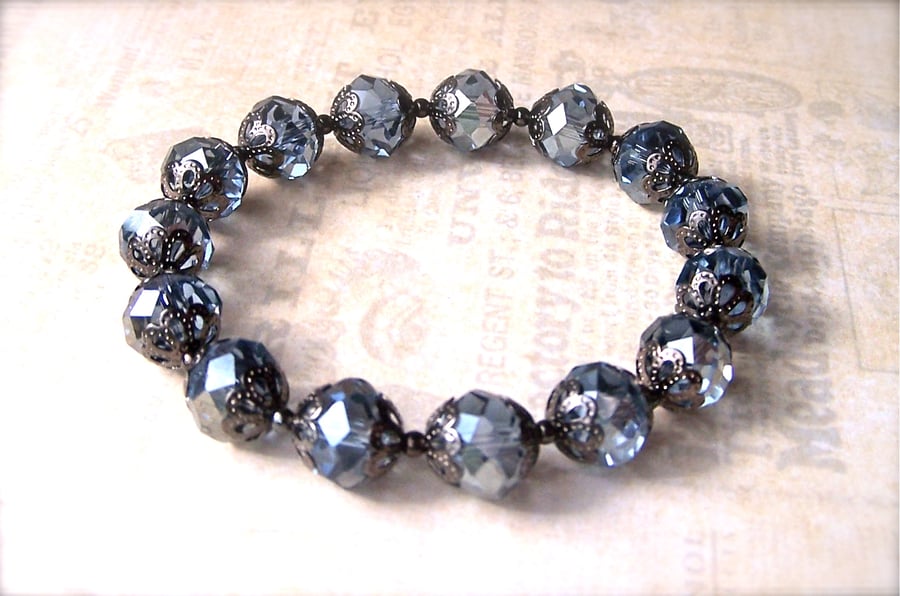 Montana Blue Bracelet, Crystal Beads, Vintage Style, Bridesmaid Gift