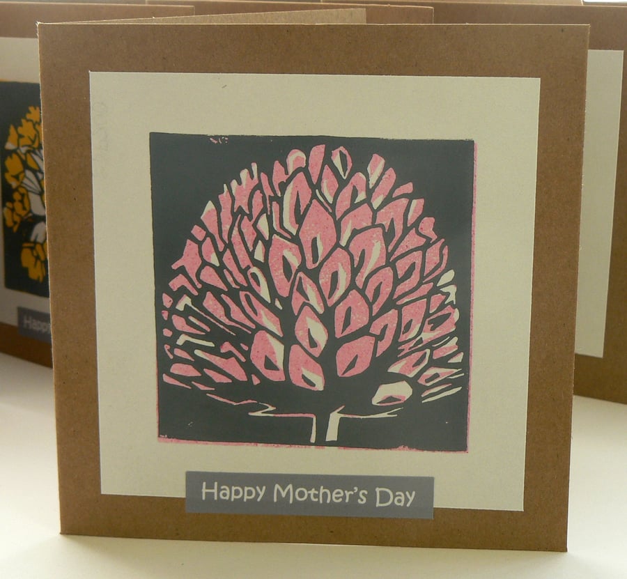 Clover hand printed linocut Mother's Day card