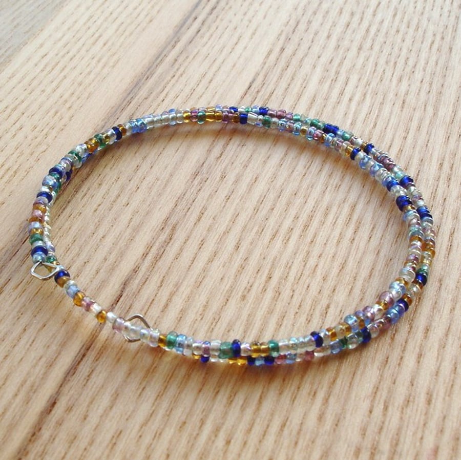 Multicoloured Glass Seed Bead Spiral Bracelet