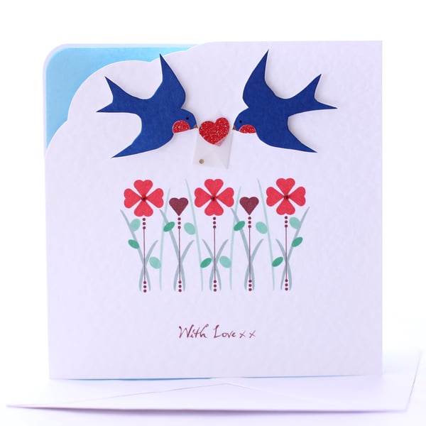 Love Birds - A Swallow Themed  Blank Anniversary Card 