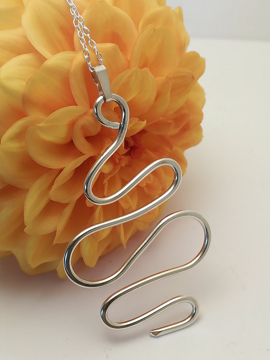Elegant Sterling silver pendant, abstract wave design