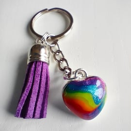 Rainbow Puffy Heart Keyring