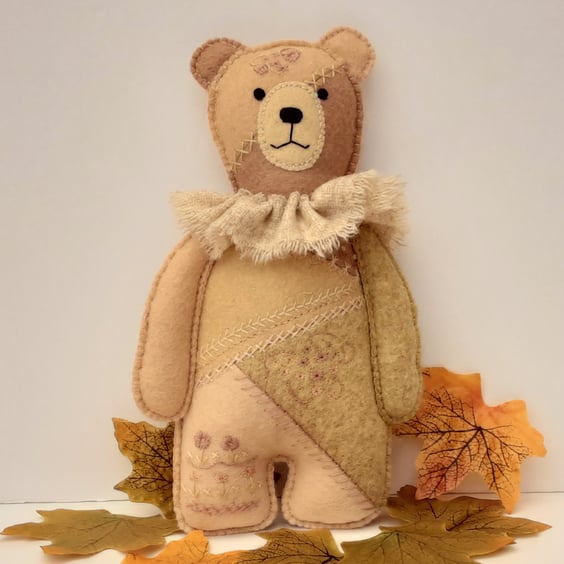 Felt Teddy bear, crazy patchwork woodland bear, decorative keepsake bear  