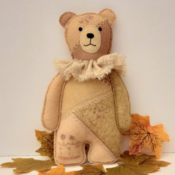 Felt Teddy bear, crazy patchwork woodland bear, decorative keepsake bear  
