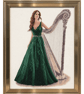 Darcy by John Clayton – Completed Lady with Harp Cross-Stitch in Gold Frame