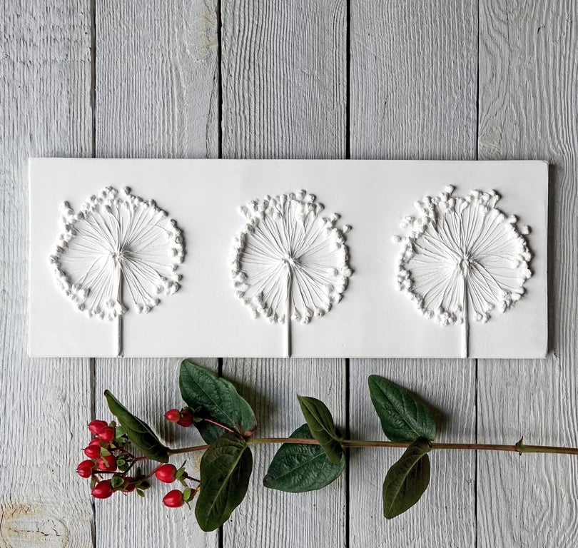 Three Alliums Plaster Cast Wall Plaque