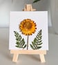Real Dried Strawflower Mini Canvas on Wooden Easel, Miniature Botanical Art