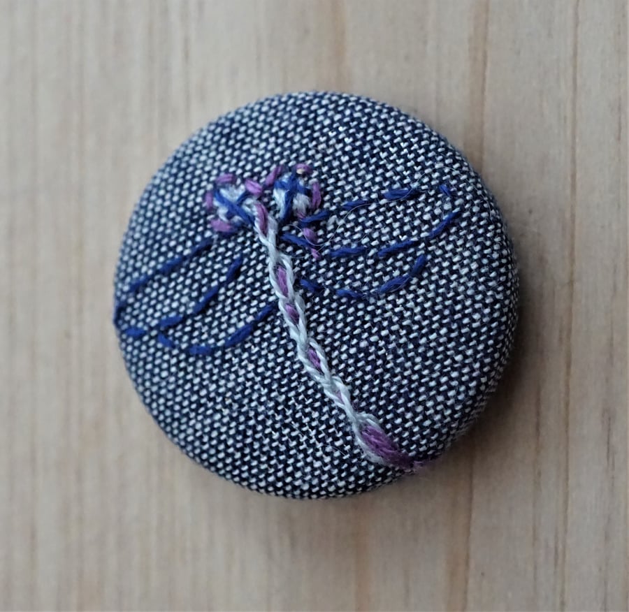 SALE Hand Embroidered Dragonfly Badge Brooch