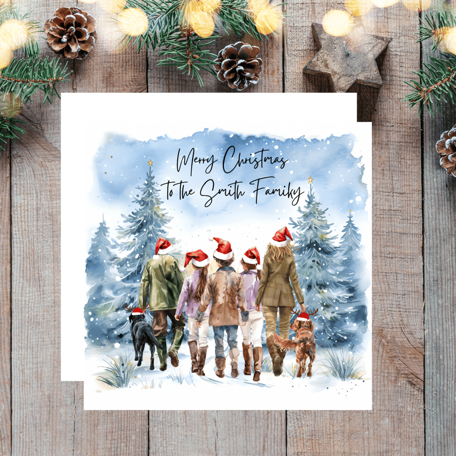 Country loving family Christmas Card, personalised